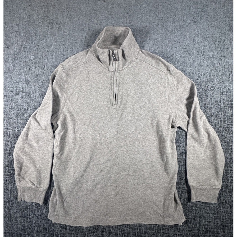 J.Crew Mens Quarter Zip Pullover Sweater Tan Gray 100% Cotton Medium